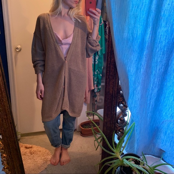 Oversized Long Slouchy Cardigan Tan loose knit OS Vintage 80s 90s - Picture 8 of 8